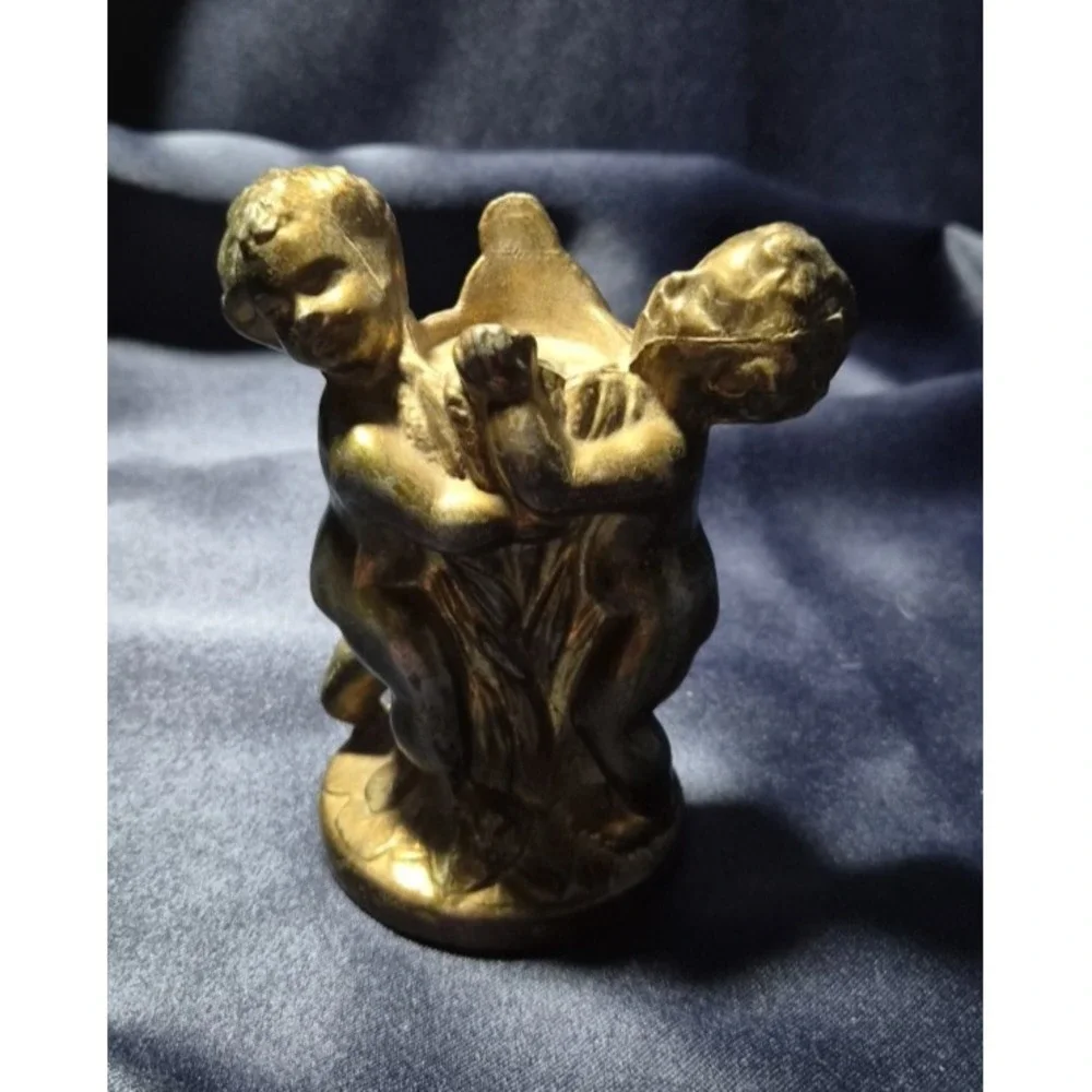Vintage Lamp‎ Based Cherub Angel Ornate Cast Metal Silver Tone